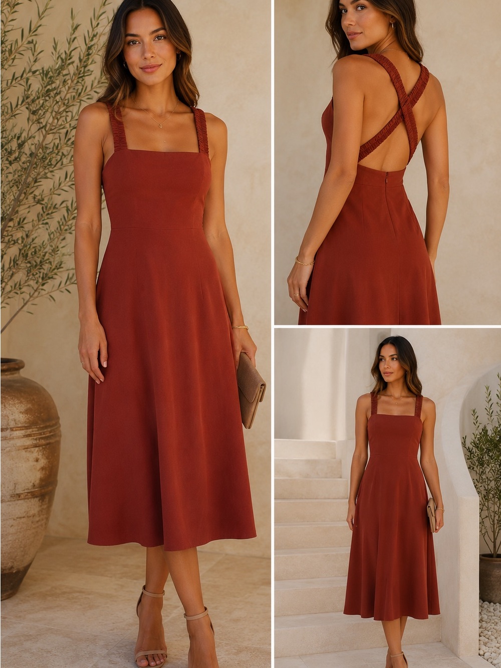 ASTR The Label Rust Midi Dress Crisscross Back Sleeveless Size XS